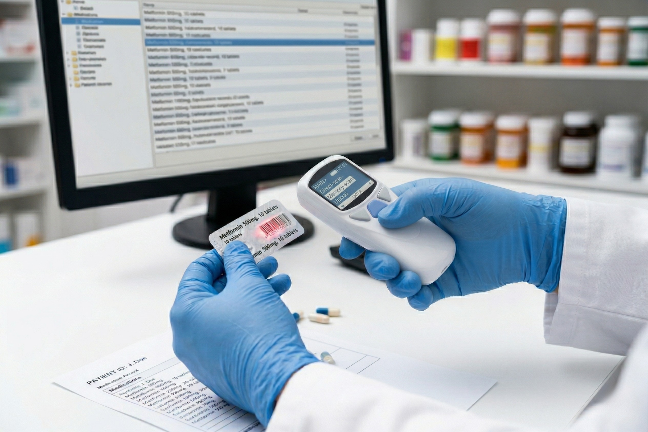 Accurate medication scanning prevents administration errors and ensures strict traceability from pharmacy to patient.